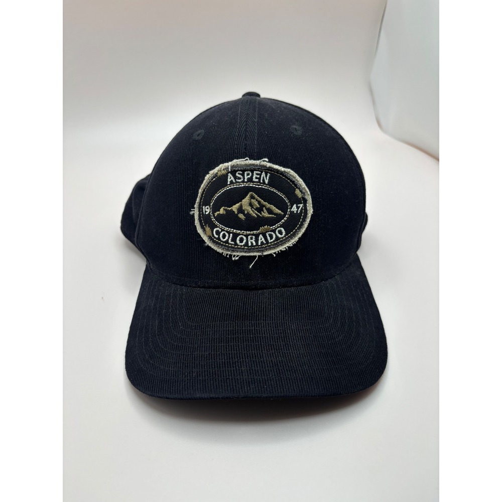 Ouray Sportswear Aspen Colorado Corduroy Hat Black Snapback Mountain Patch Cap